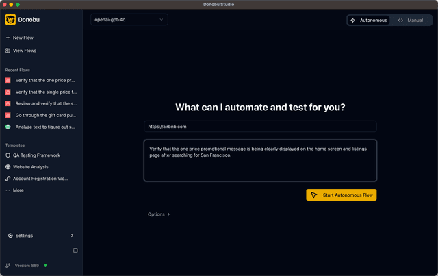 Donobu Studio Interface