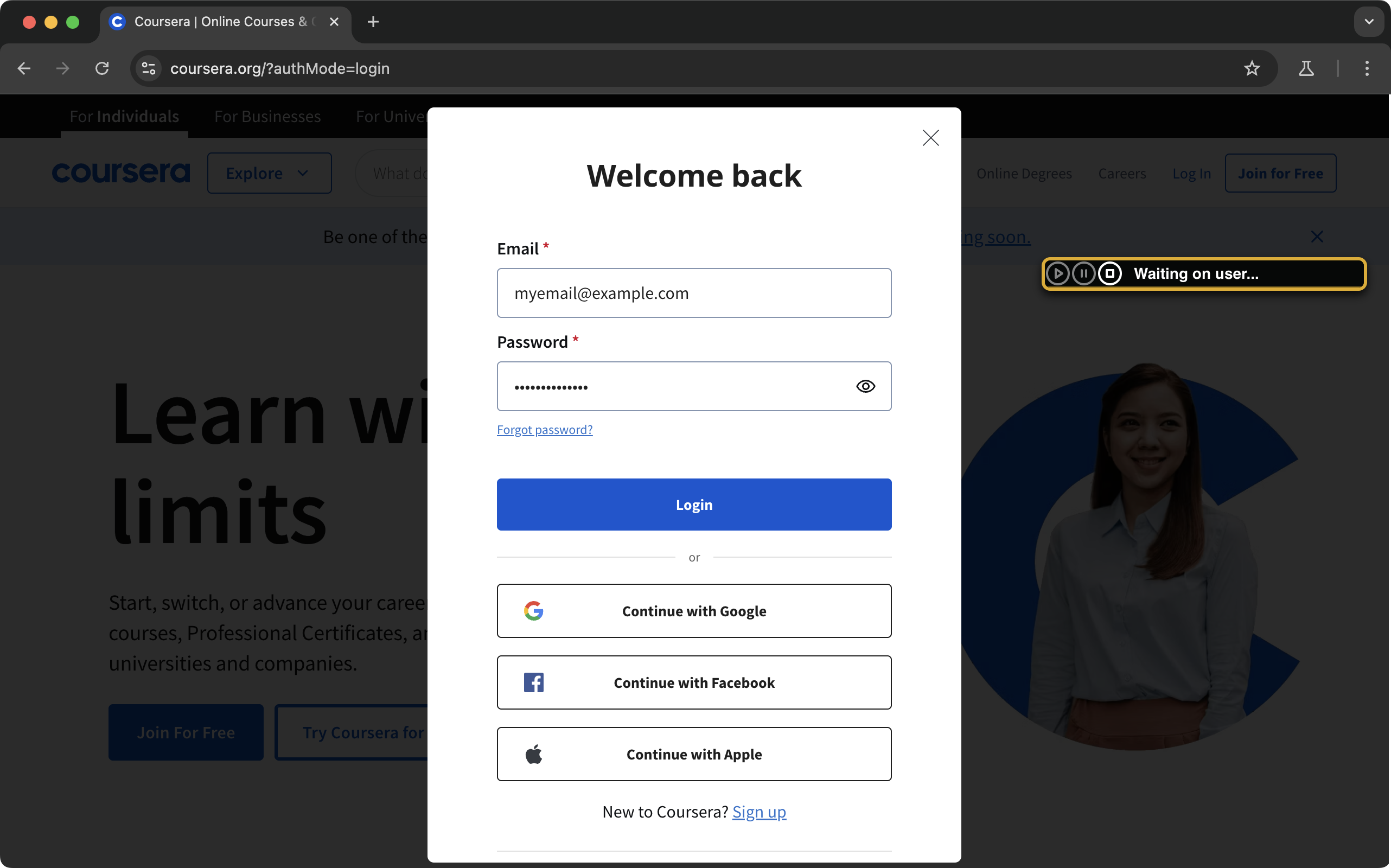 screenshot of website's login page